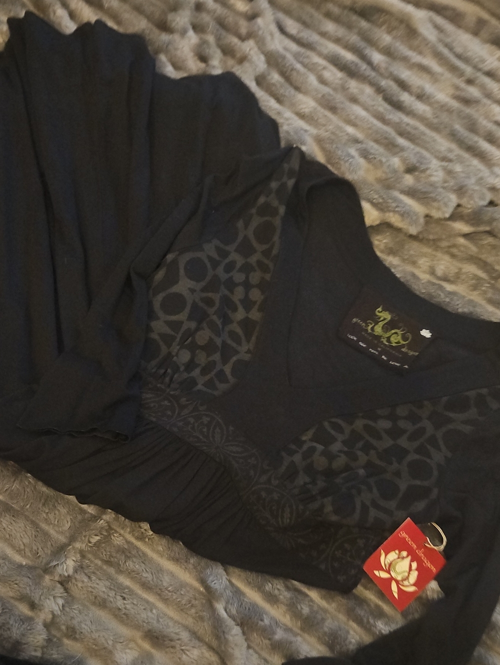 Green Dragon Black Midi Dress with Subtle Pattern